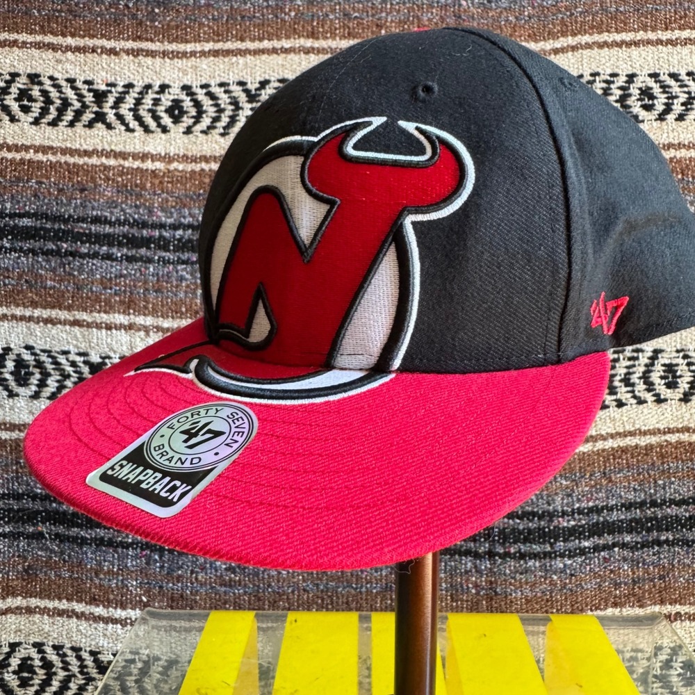 47 Brand New Jersey Devils Hat OS Black Red Snapback NHL Flat Brim Logo